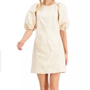 Puff-Sleeve Denim Mini Dress (LIGHT PINK)